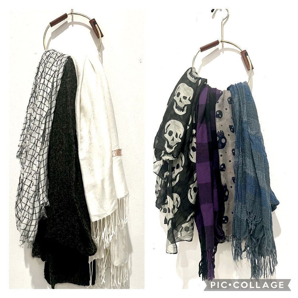 Women’s scarves 7 total plaid skulls blue white stripe